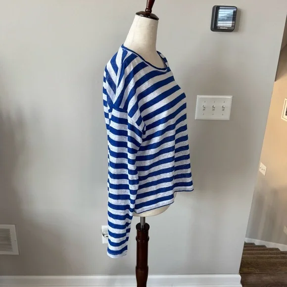 NWT! J. Crew New relaxed linen long-sleeve T-shirt in stripe - Royal Blue/White - Picture 4 of 7